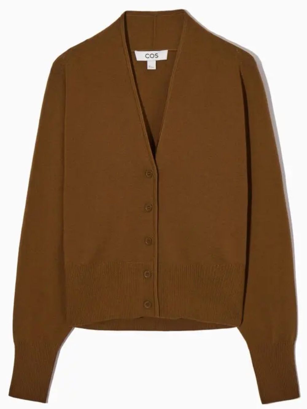 COS WOMENS WAIST KNITTED CARDIGAN SWEATER CAMEL BROWN XS WOOL